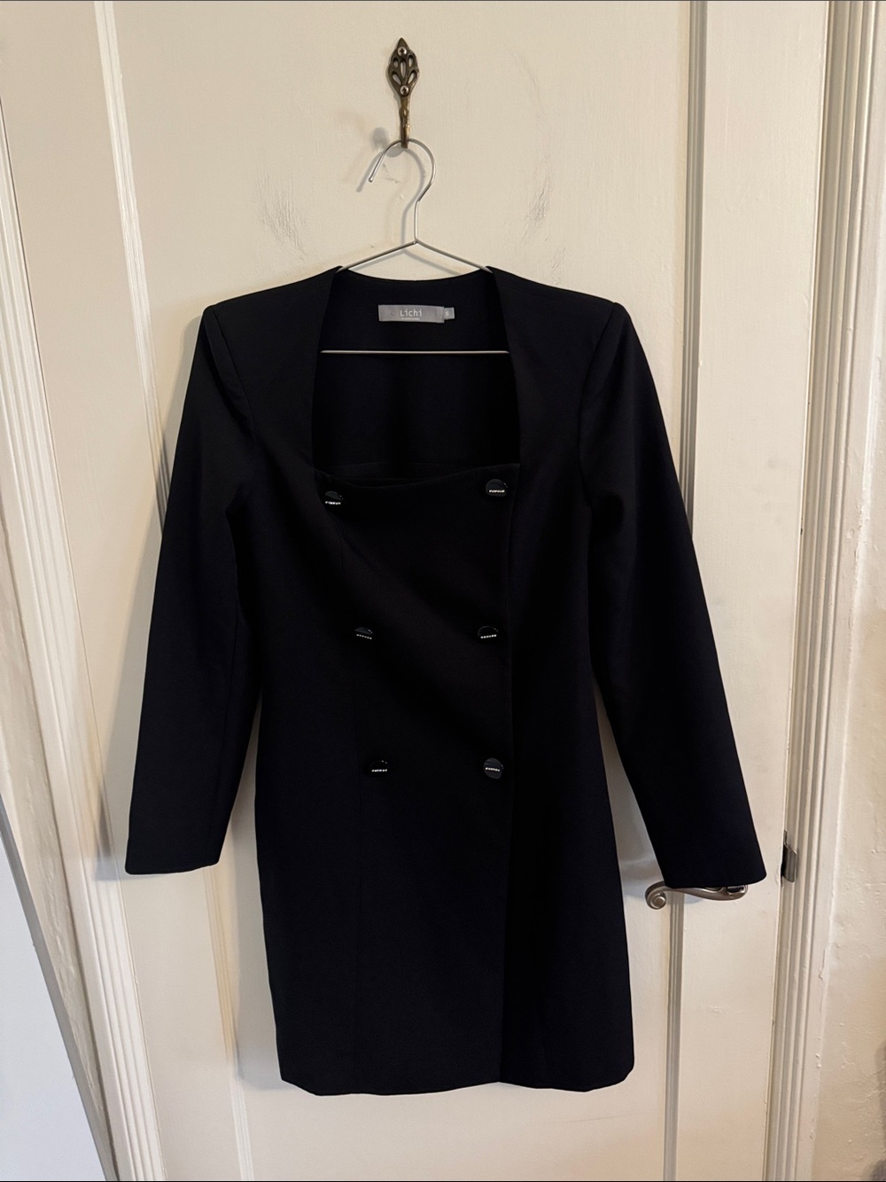 Lichi Germany Double Breasted Long Sleeve Black Dress Sz Small